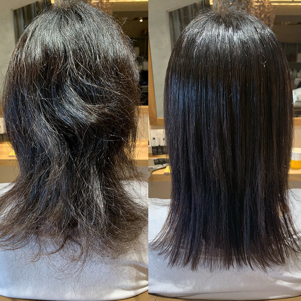髪質改善メニュー施術体験者40代女性のビフォーアフターの写真